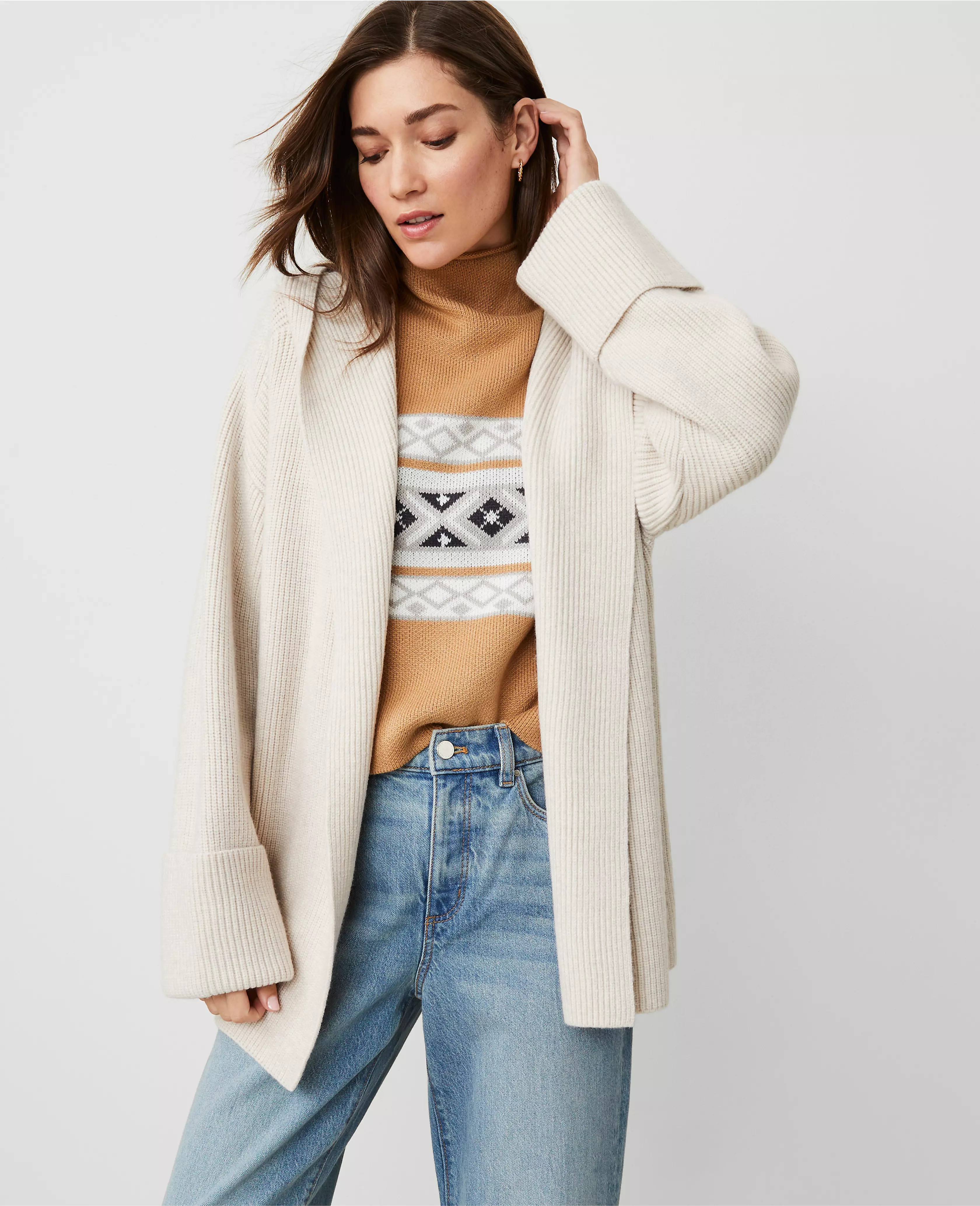 Ribbed Hooded Wrap Cardigan | Ann Taylor (US)