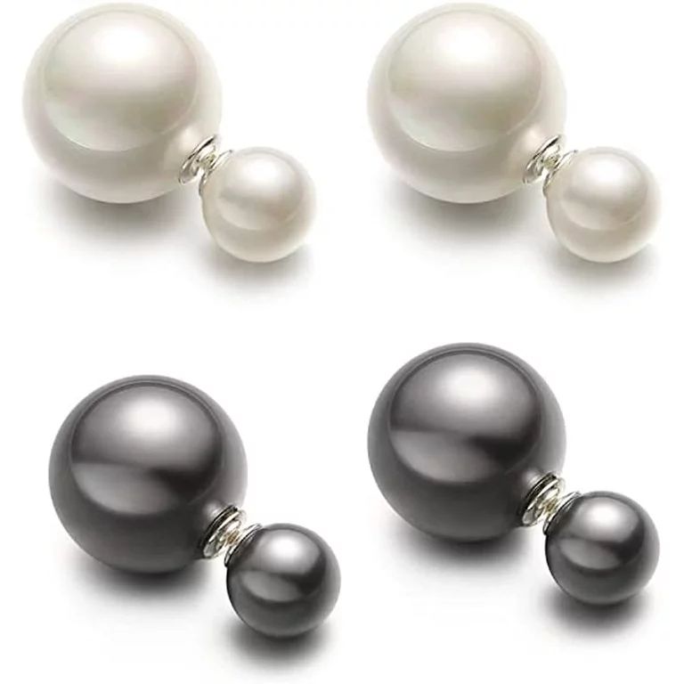 Two Pairs of Double Sided Pearl Earrings for Women in Gift Box | Walmart (US)