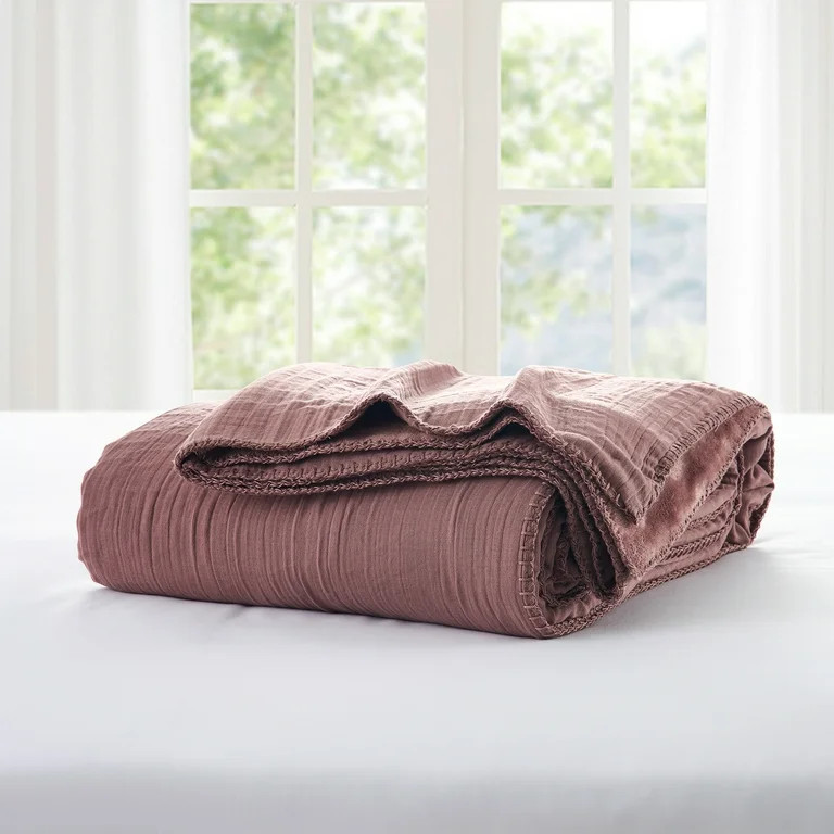 My Texas House Palmer Dusty Mauve Muslin Flannel Bed Blanket, King | Walmart (US)