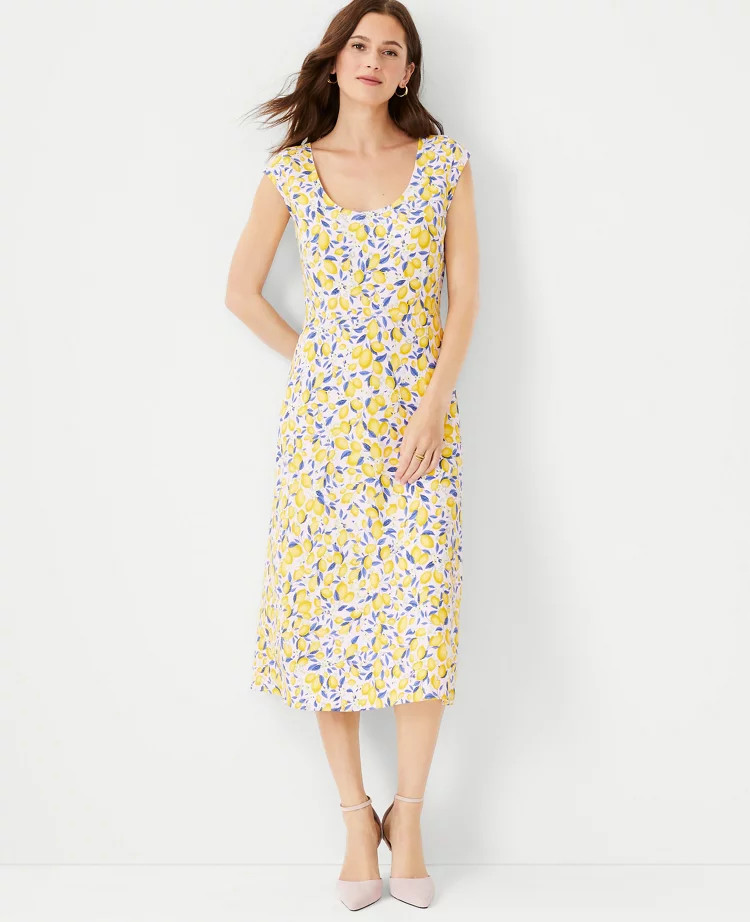 Lemon Blossom Flare Midi Dress | Ann Taylor (US)