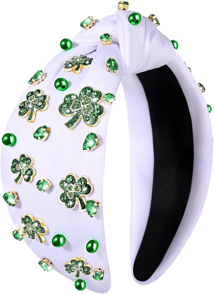 NVENF St.Patrick's Day Headband for Women Green Shamrock Knotted Headbands Rhinestone Crystal Luc... | Amazon (US)