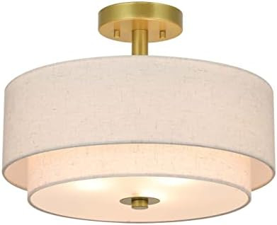 XiNBEi Lighting 3 Light Semi Flush Mount Light, Close to Ceiling Light Fixture with Fabric Shade ... | Amazon (US)