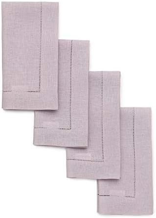 Solino Home 100% Pure Linen Hemstitch Dinner Napkins - 20 x 20 Inch, Lilac Set of 4, European Fla... | Amazon (US)