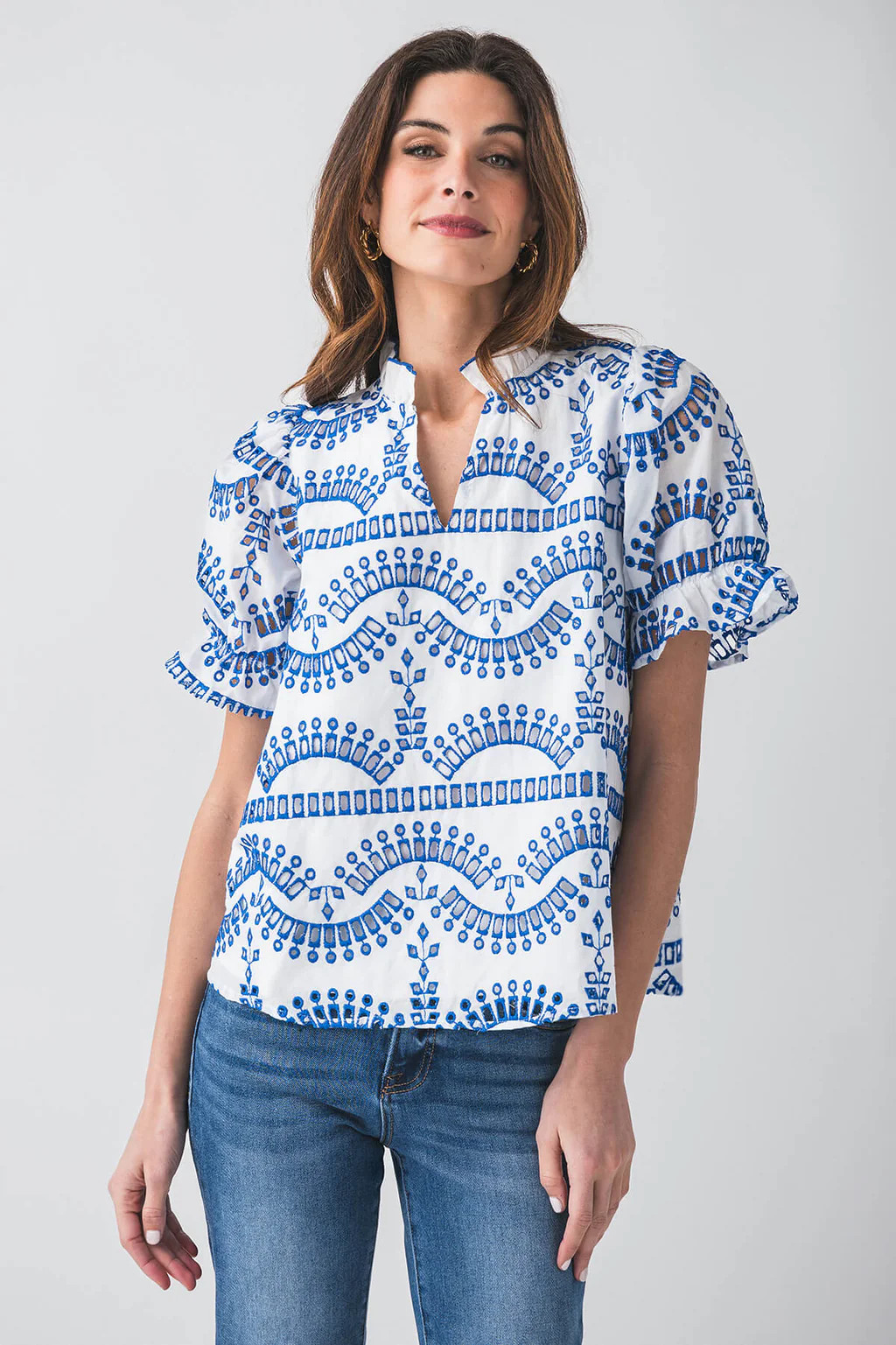 Style U Eyelet Splitneck Top | Social Threads