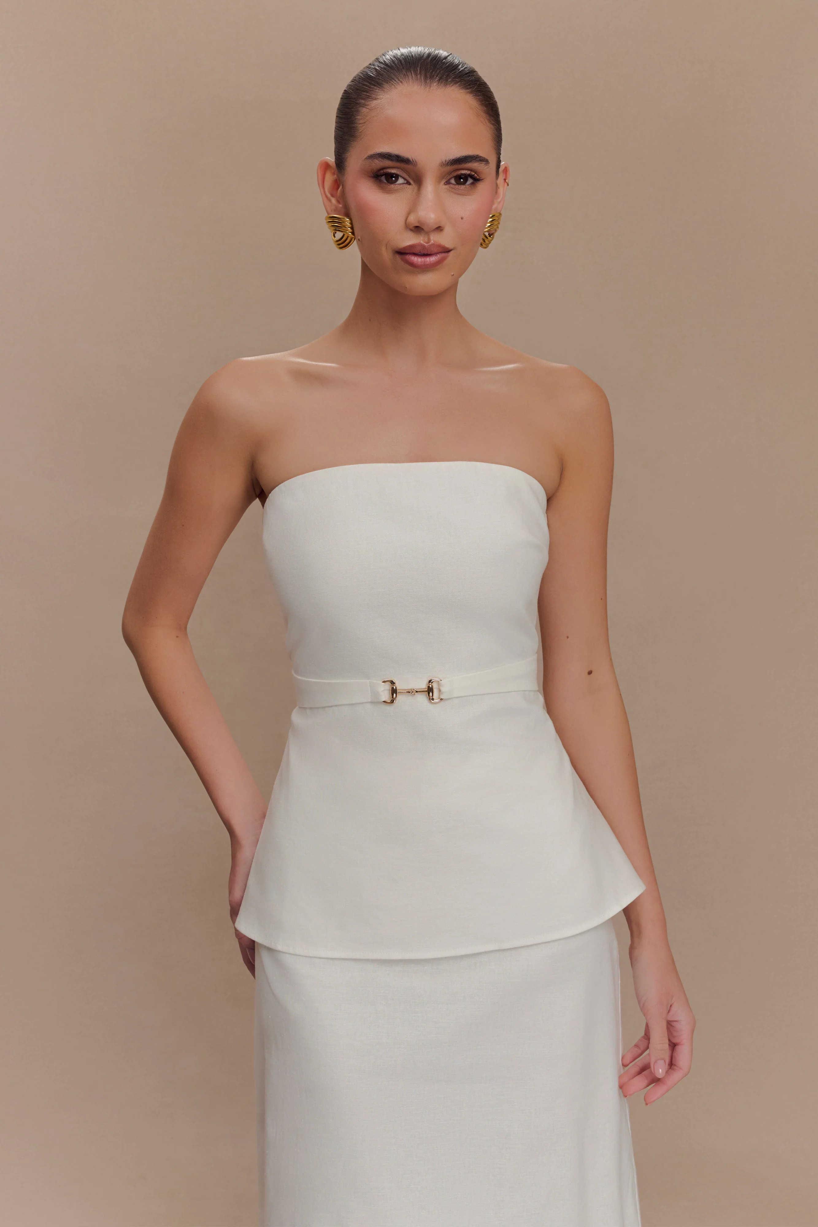 Strapless Linen Top - Ivory | MESHKI US