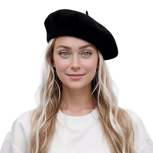 Lanzom Wool Blend Women Beret Hat French Beret Cap Winter Fashion Solid Color Hat for Women Girls Lady (US, Alpha, Medium, Large, Black) | Amazon (US)