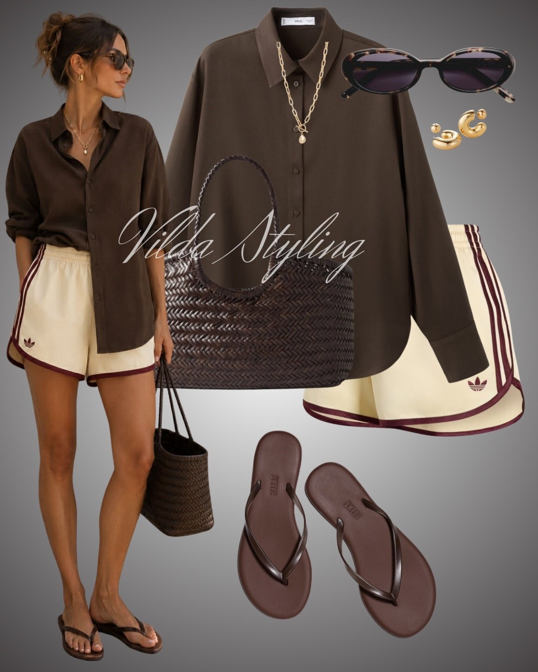 Chocolate brown and butter yellow is the timeless color combination I’ll never get tired of. 🤎 An oversized shirt, Adidas shorts, and simple accessories create the perfect effortless summer outfit. 

#adidasshorts #brownoutfit #chocolatebrown #neutralstyle #summeroutfit #casualchic #oversizedshirt #minimalstyle #everydaystyle #effortlessfashion #capsulewardrobe #ltk #shopthelook #outfitinspo #streetstyle