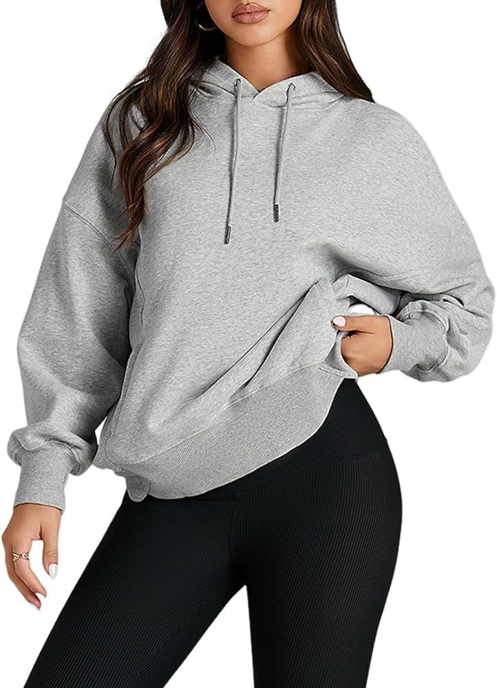 BLENCOT Women Oversized Hoodies Long Sleeve Drop Shoulder Fleece Workout Drawstring Sweatshirts F... | Amazon (US)