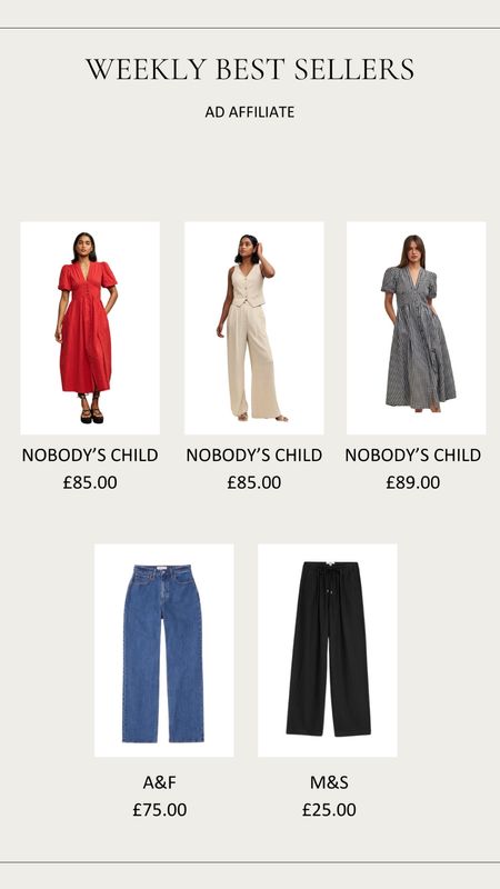 Best Selling on LTK this week - Spring Summer Outfit, Spring Outfit inspiration, Spring Dress, Tailored Trousers, Jeans, Nobody’s Child, Abercrombie, Marks and Spencer 

#LTKSeasonal #LTKstyletip #LTKeurope