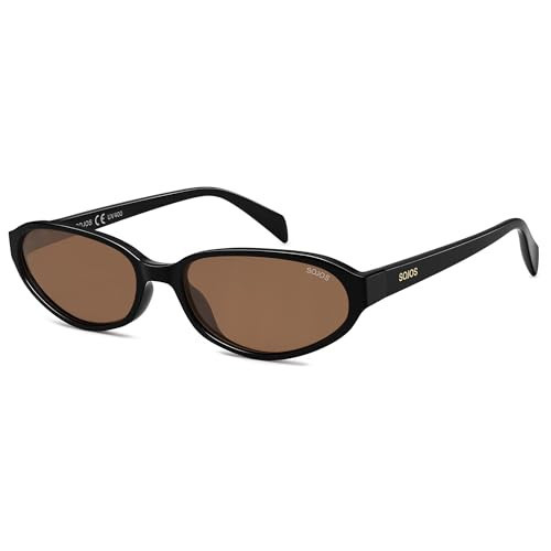 SOJOS Retro Oval Polarized Sunglasses for Women Trendy Cat Eye Chic Narrow Y2K Skinny Sunnies SJ2660, Black Frame/Coffee Lens | Amazon (US)