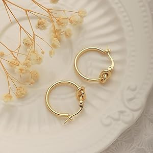 Risamil Hoop Earrings for Women 14K Gold Plated/Silver Hoops Simple Gold Knot Huggie Small Hoop E... | Amazon (US)