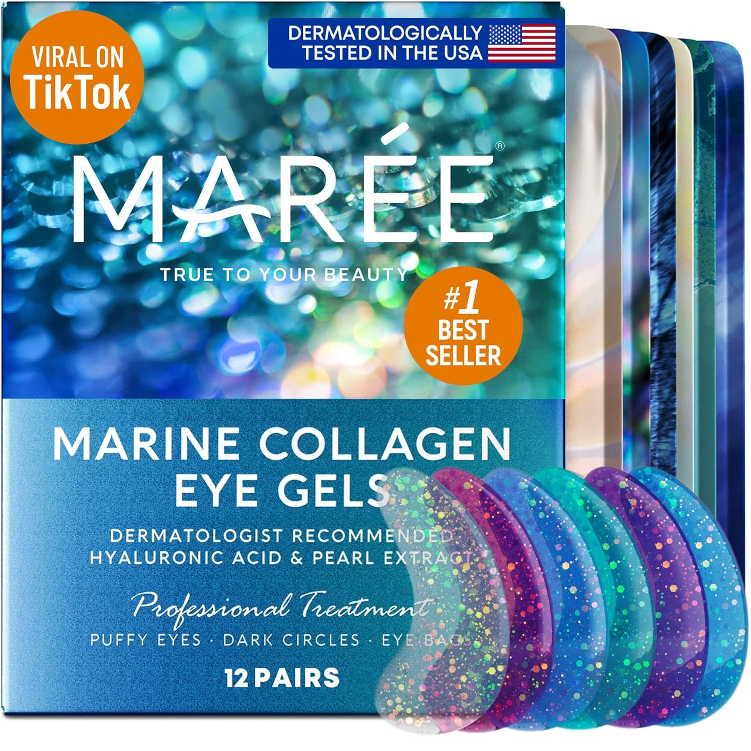 MAREE Eye Gel Pads - Under Eye Wrinkle Patches for Puffy Eyes and Dark Circles with Natural Marin... | Amazon (US)