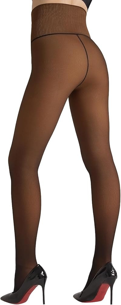 WiliW Fleece Lined Tights Women High Waist Warm Pantyhose Leggings Fake Sheer Thermal Mid-Rise St... | Amazon (US)