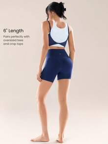 GLOWMODE 6" FeatherFit™ Flex Biker Shorts With Side Pockets Low Impact Yoga Pilates Daily | SHEIN