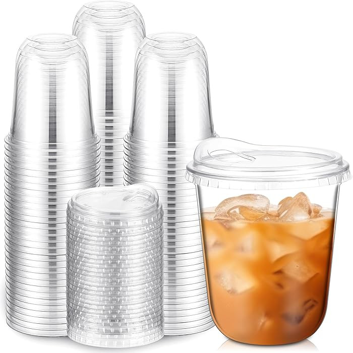 Baderke Clear Plastic Cups with Strawless Sip Lids Disposable Round Bottom Togo Cups for Coffee S... | Amazon (US)