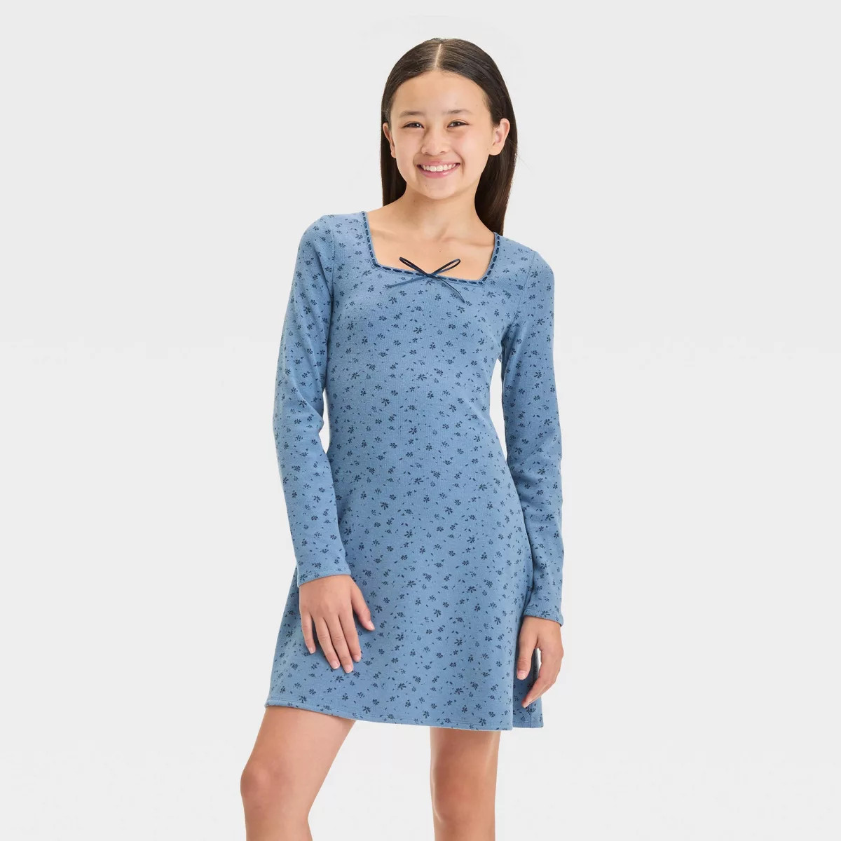 Girls' Long Sleeve Square Neck Ribbed Dress - art class™ | Target
