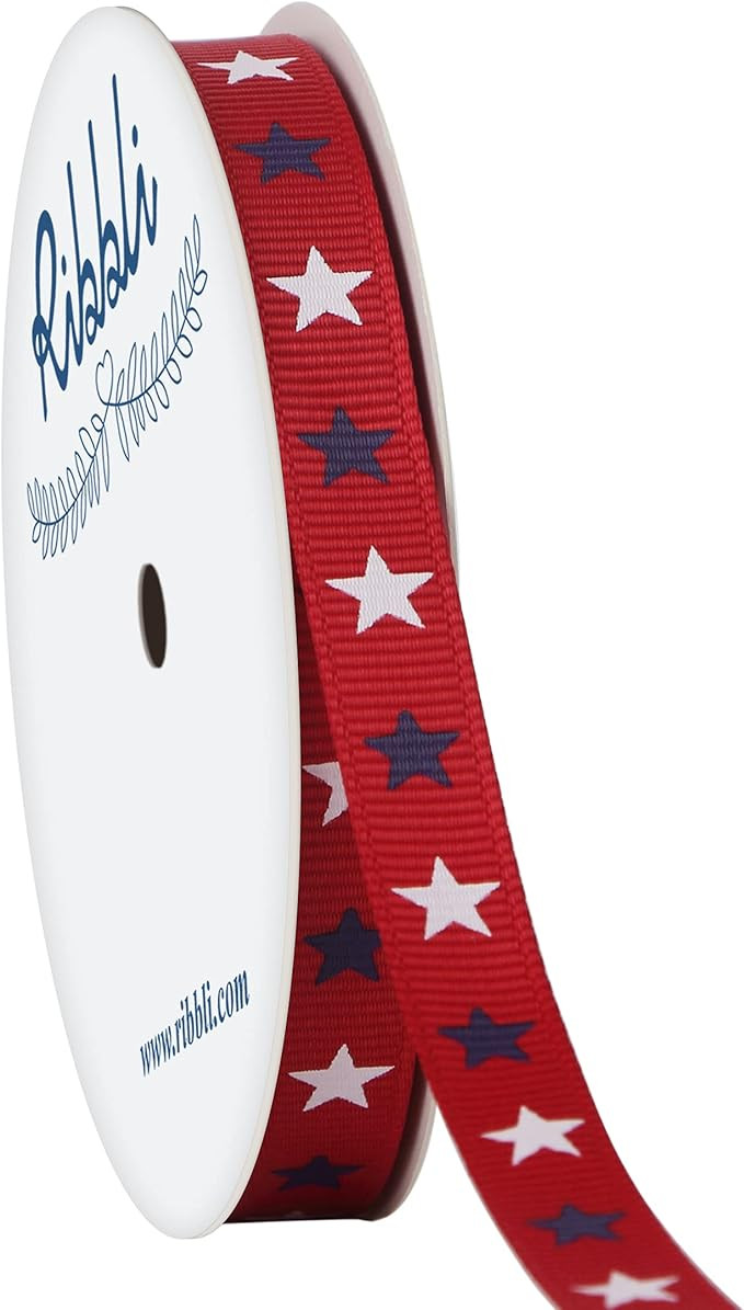 Ribbli Grosgrain Navy & White Stars Ribbon,3/8-Inch x 10-Yard,Red/Navy/White,Patriotic Ribbon,Use... | Amazon (US)