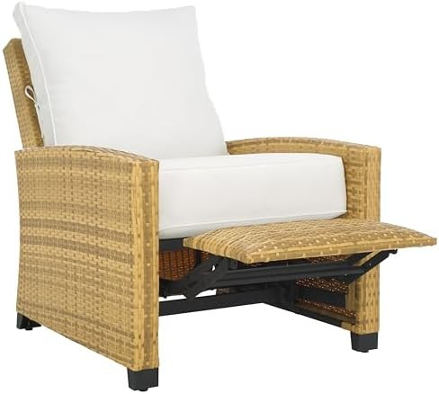 SAFAVIEH Outdoor - Landon Natural & White Patio Recliner Chair with Adjustable Back, Footrest & R... | Amazon (US)