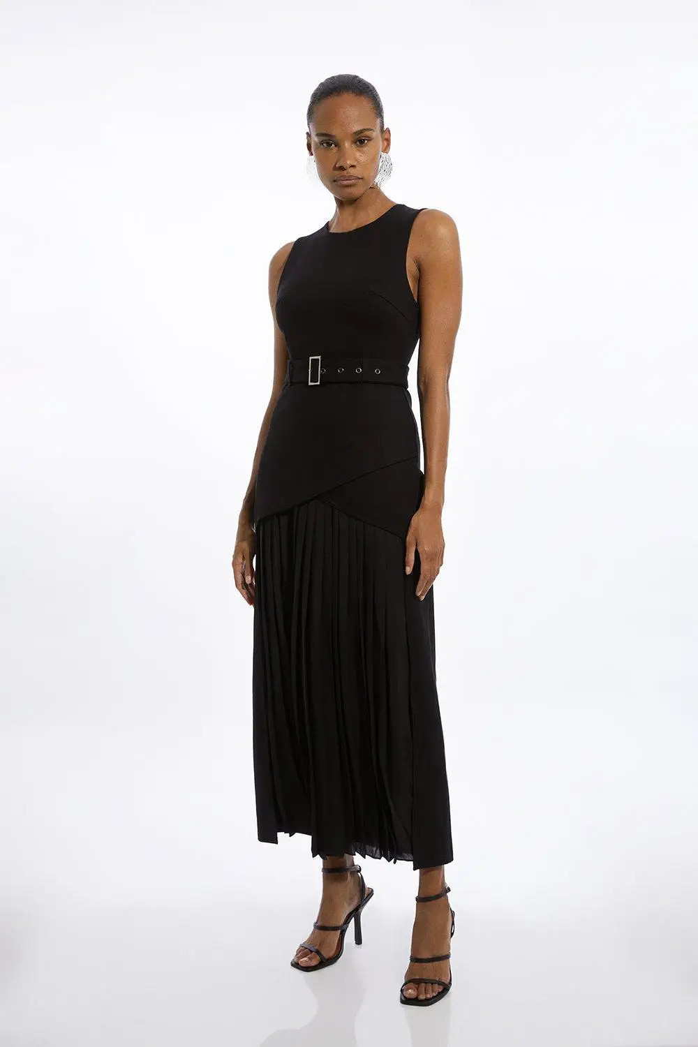 Dresses | Ponte And Georgette Jersey Pleated Maxi Dress | KarenMillen | Karen Millen US