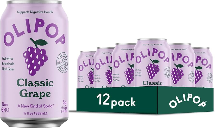 OLIPOP Classic Grape Prebiotic Soda Pop, Vegan, Gluten Free, GMO Free, 12oz 12-Cans | Amazon (US)