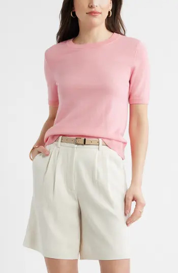 Caslon\u00ae Short Sleeve Merino Wool Blend Sweater Top | Nordstrom | Nordstrom