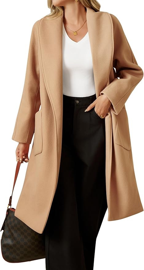Cicy Bell Womens Open Front Pea Coats Classic Lapel Long Trench Coats Loose Fall Winter Outwear w... | Amazon (US)