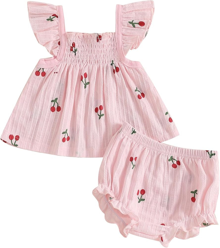 Mubineo Baby Girl Summer Clothes Cute Ruffle Tops Dress Shorts Outfits Set Infant Toddler Shrit B... | Amazon (US)