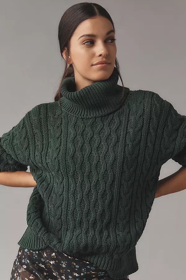 Oversized Turtleneck Cable-Knit Sweater | Anthropologie (US)