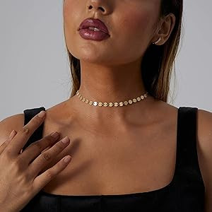CAROVO Dainty Gold Chain Choker Necklace for Women 18K Gold Plated Minimalist Figaro Beaded Lace ... | Amazon (US)