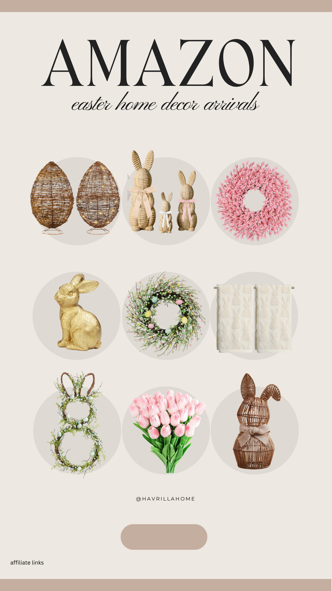 Easter home decor, spring easter decorations, wicker easter eggs, rattan bunny decor, pastel easter wreath, gold bunny figurine, easter garland decor, pink tulip stems, spring wreath with eggs, bunny tabletop decor, neutral easter decor, affordable easter finds, amazon spring decor, cottage easter styling 

 

#LTKSeasonal #LTKHome