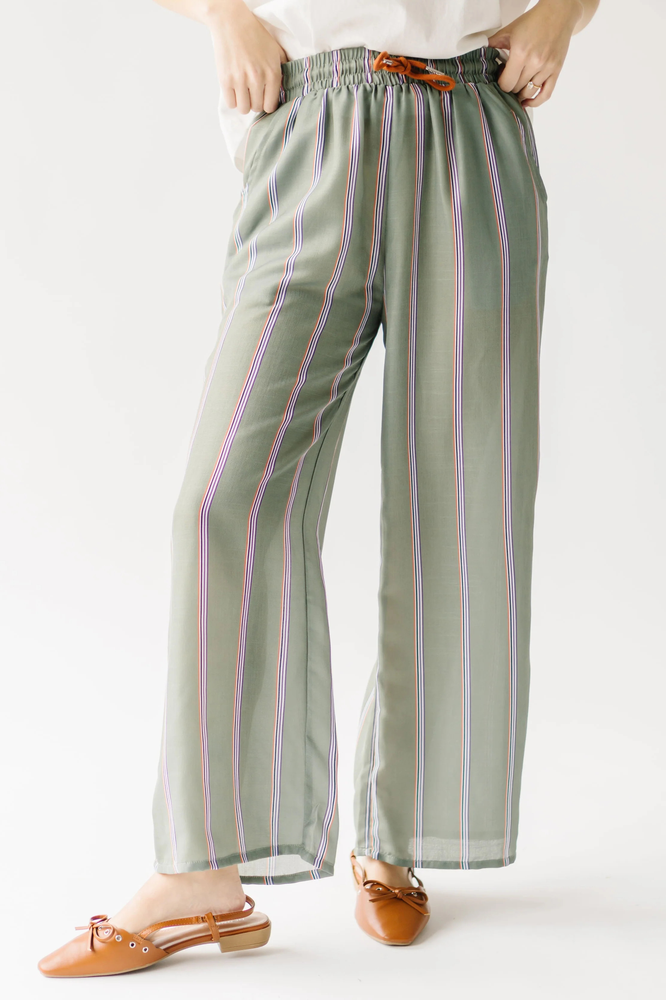 The Nerstrand Striped Tie Detail Pant in Green 2X-Large | Piper & Scoot