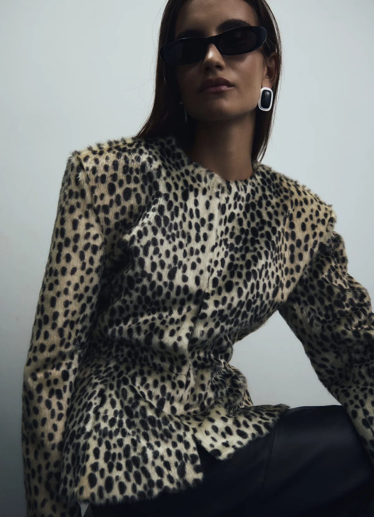 Dalmatian Faux Pony Hair Peplum Jacket | DE SAVARY LONDON