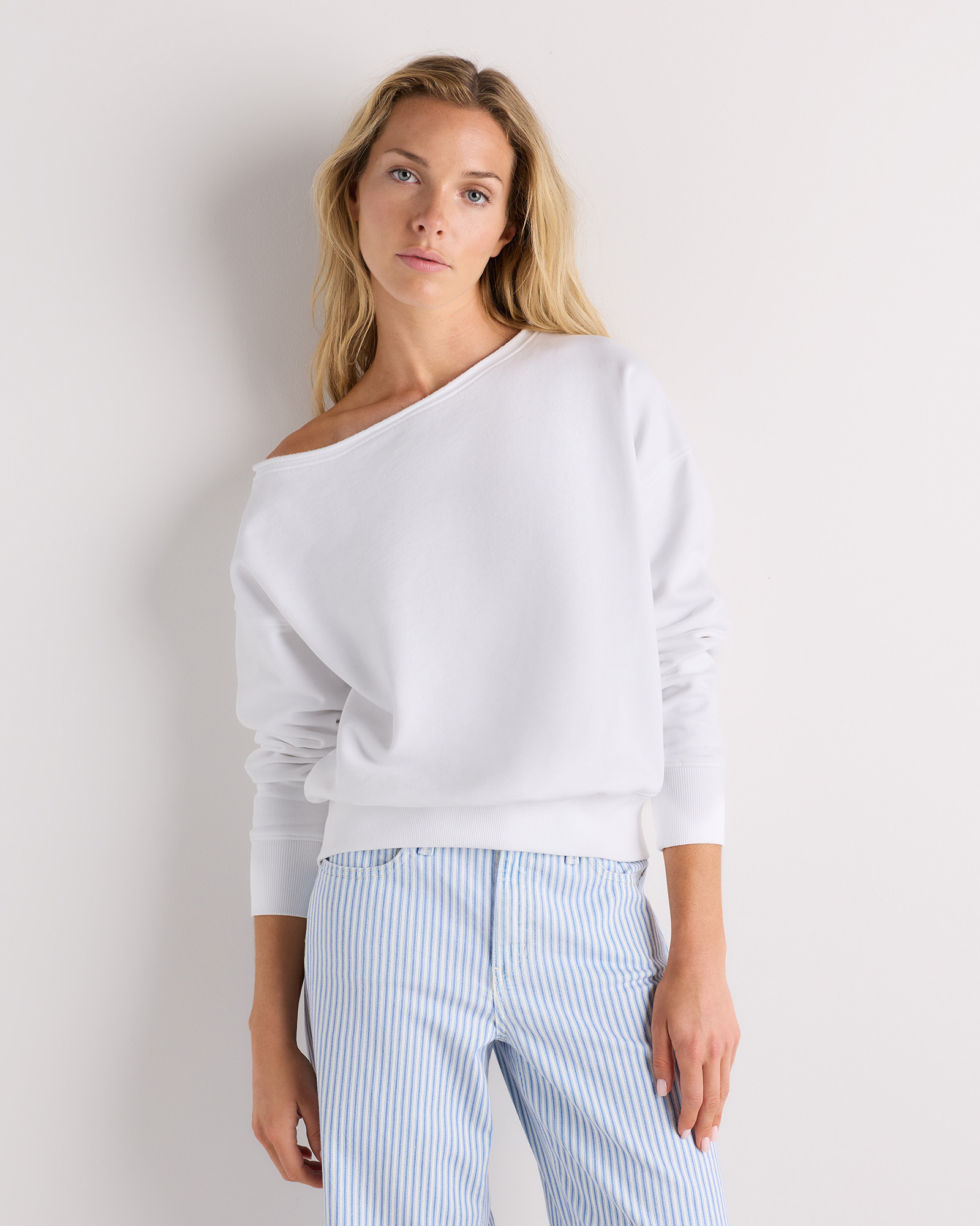 Quince | Women's Organic French Terry Off-Shoulder Sweatshirt in Bold Black, Size XS, Organic Cotton | Quince