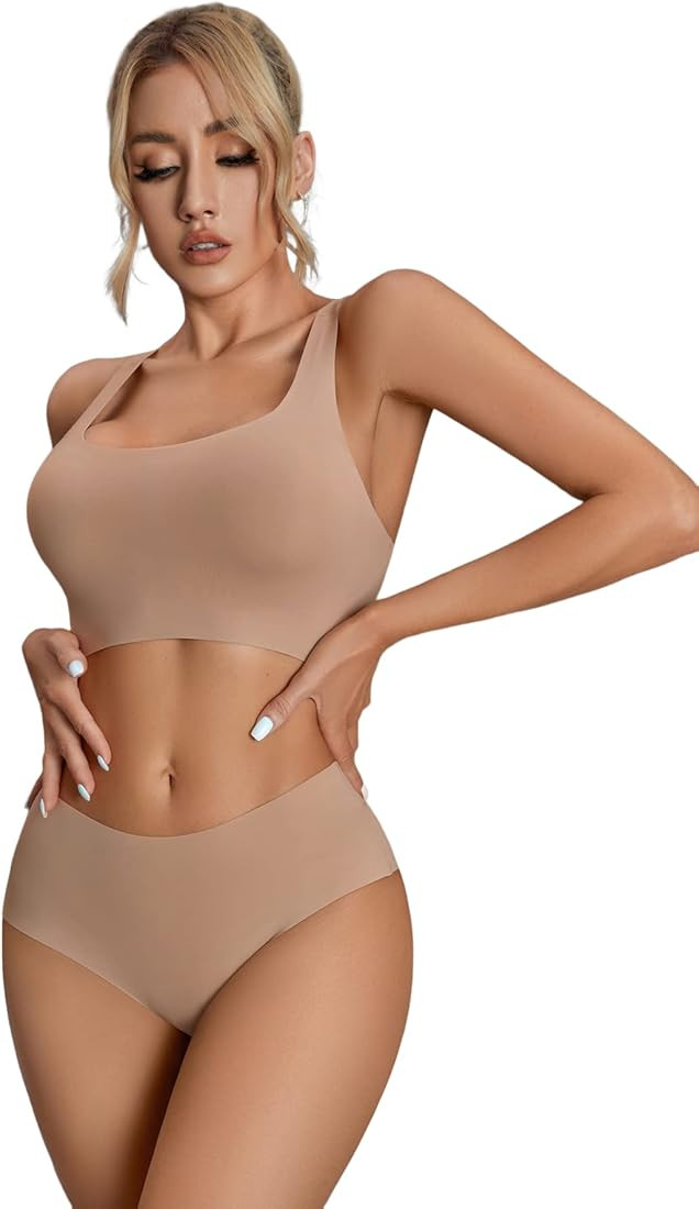 SHENHE Women's 2 Piece Seamless No Show Lingerie Set Racerback Bra and High Waisted Underwear | Amazon (US)