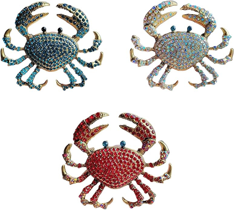 3pcs Ucubwfu Crab Rhinestone Brooch, Crab Women's Pins, Hat Bag Jewelry Accessories, Colorful Wom... | Amazon (US)