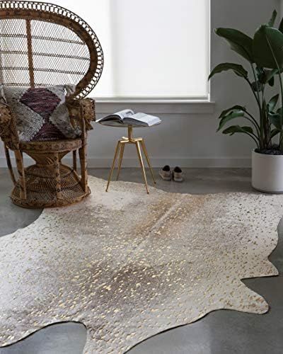 Loloi II Bryce Collection Faux Cowhide Area Rug, 3'10" x 5', Pewter/Gold | Amazon (US)