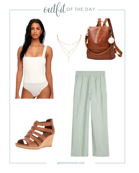 Yesterdays outfit of the day. Wide leg pants. White bodysuit. Gladiator sandals. 