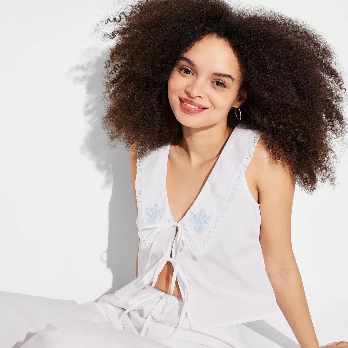 Women's Embroidered Collar V-Neck Tank Top - Wild Fable™ | Target