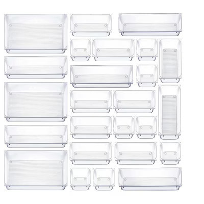 MPM 25pcs Drawer Organizer, 4 Sizes Clear Plastic Desk Divider Storage Bins, Multipurpose Trays, For Organization of Acc | Target