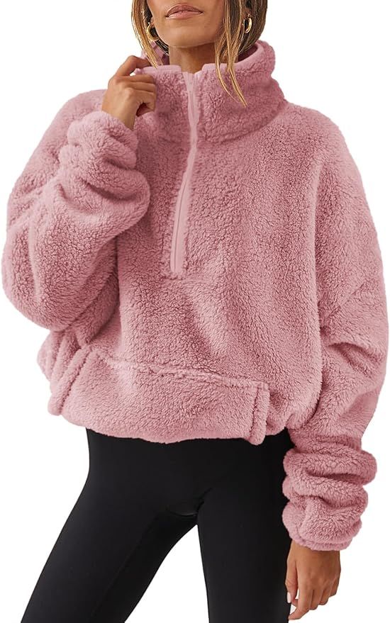 ANRABESS Women Long Sleeve Oversized Half Zip Fleece Sweatshirt Soft Sherpa Fleece Pullover Top W... | Amazon (US)