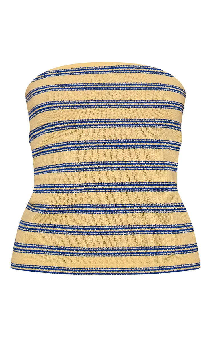 Yellow Striped Cotton Textured Bandeau Top | PrettyLittleThing UK