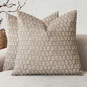 Foindtower Decorative Floral Print Throw Pillow Covers 20×20 Inch,Tan Taupe | Amazon (US)