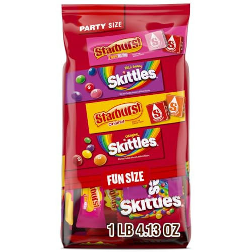 Skittles Original, Wild Berry & Starburst and FaveReds Halloween Candy Mix Fun Size Individually Wrapped Candies for Trick or Treat, Halloween Party and More, 20.13oz | Amazon (US)