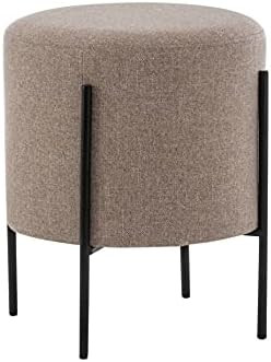 WOVENBYRD 16" Modern Round Ottoman with Metal Base, Light Brown Fabric | Amazon (US)