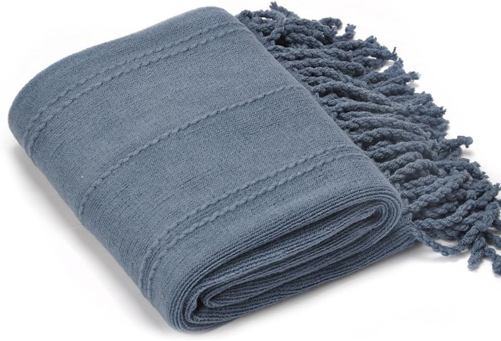 BATTILO HOME Dusty Blue Throw Blanket for Couch, Knitted Light Blue Throw Blankets for Bed, Decor... | Amazon (US)