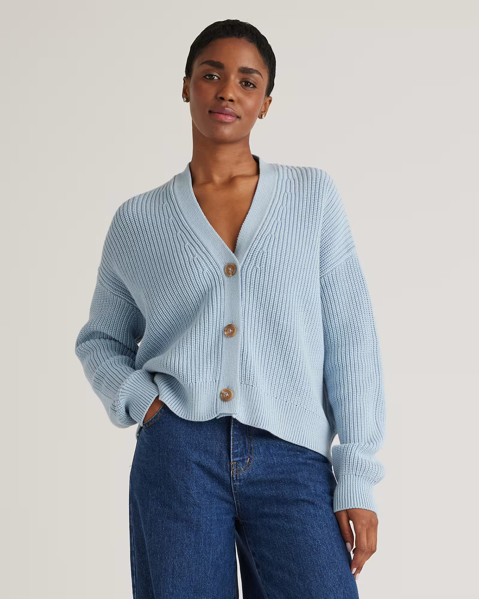 100% Organic Cotton Fisherman Boxy Cropped Cardigan | Quince