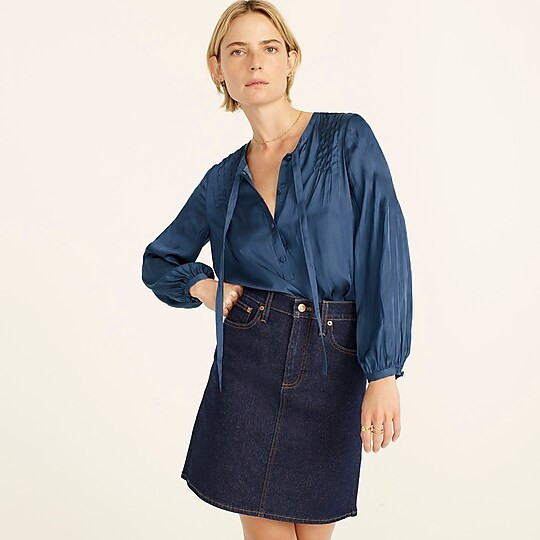 Featherweight satin tie-neck top | J. Crew US