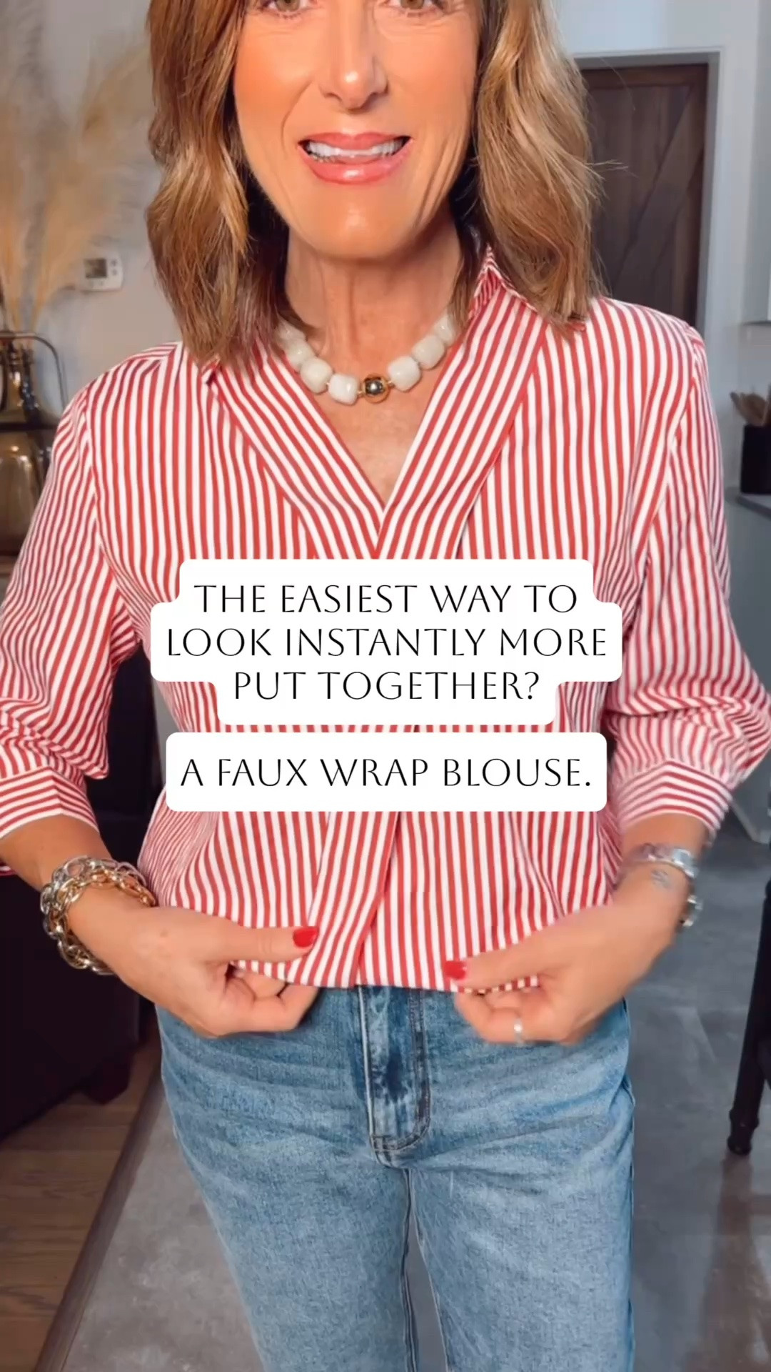 This blouse creates a beautiful silhouette, and is especially flattering if you’re petite or have a short torso. It’s polished enough for work, dinner, or date night, but comfortable enough to wear all day.
I’m wearing an xs.
Pants:
Jeans - size small - already petite length
Camos - size xs - short

#petite #shorttorsoproblems #womenover50