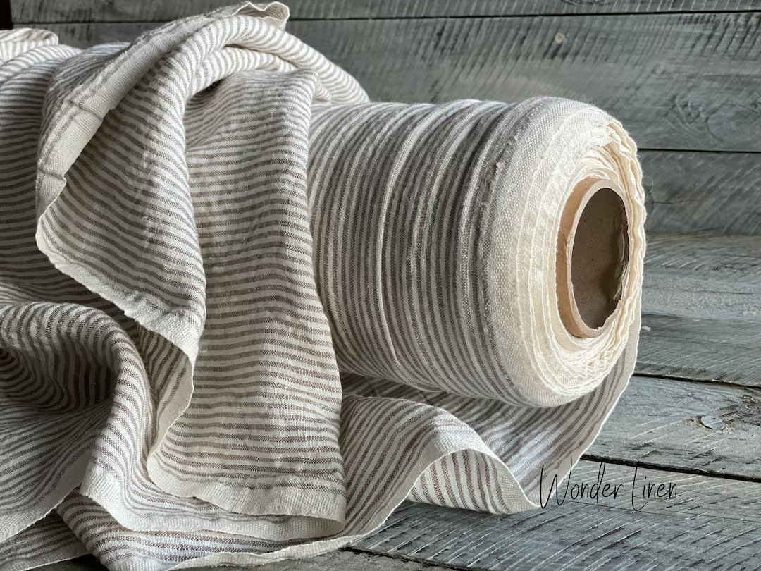 Striped Linen Fabric / White Natural Stripes / Soft Washed Flax by Meter or Yard 100% Linen / Pur... | Etsy (US)