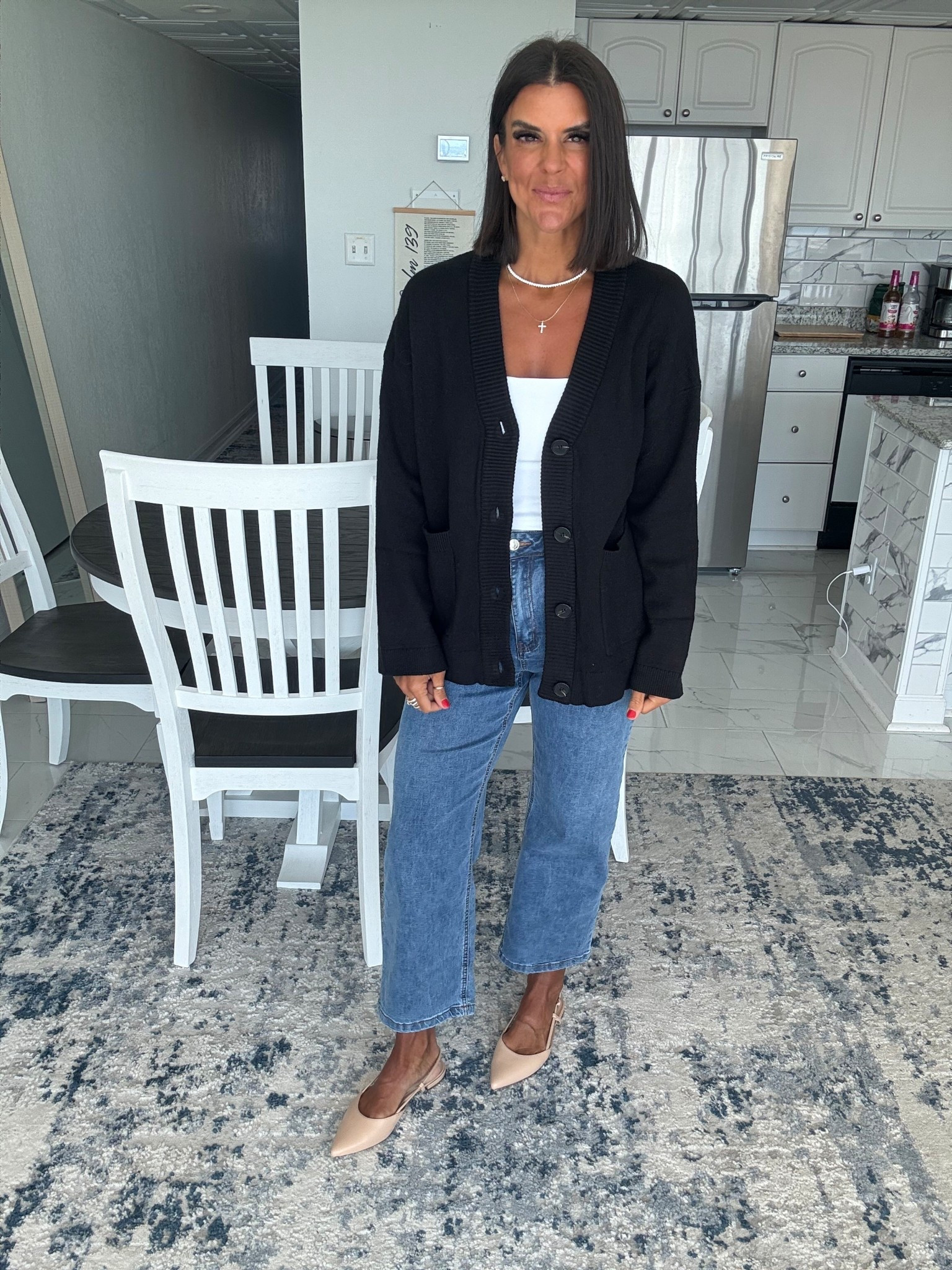 size small in cardigan and tank, size 2 in Jeans

#LTKSeasonal #LTKFindsUnder100